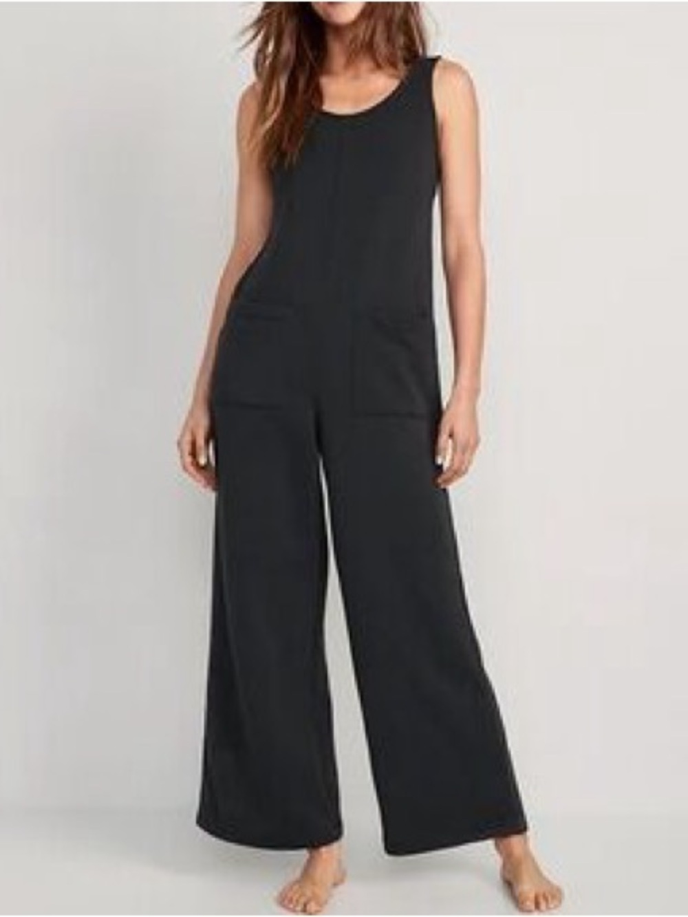 Everlane Sleeveless Black Wide-Leg Jumpsuit with Front Pockets